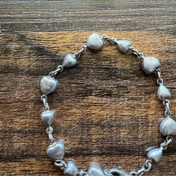 Sterling Silver 925 Heart Charm Bracelet 7.5” - Picture 5 of 7